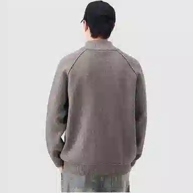 潮人榜 美式高街刺绣开衫秋冬季立领潮牌宽松休闲垂感重磅潮流百搭情侣款针织衫 男女同款