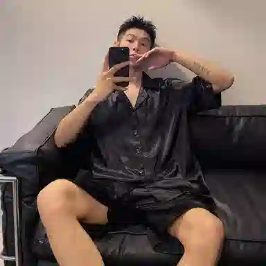 顶瓜瓜 家居男透气竹叶图案轻便简约设计服睡衣套装 男款