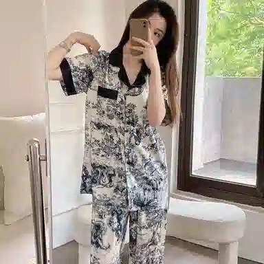 顶瓜瓜 棉质短袖长裤翻领开衫国风休闲情侣家居服夏季睡衣礼盒 男女同款