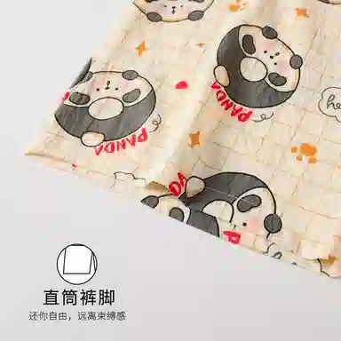 顶瓜瓜 云朵棉短袖短裤长裤翻领开衫可爱卡通格子熊猫三件套家居服夏季睡衣套装 女款