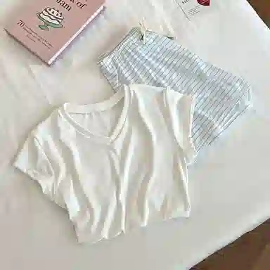 顶瓜瓜 夏季女透气简约休闲设计亲肤舒适面料宽松家居服睡衣套装 女款
