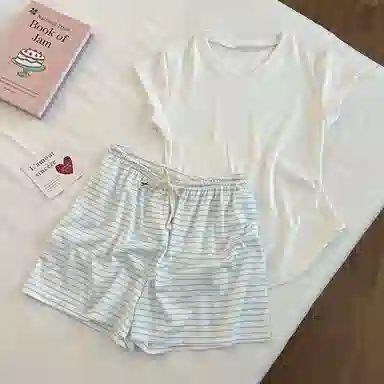 顶瓜瓜 夏季女透气简约休闲设计亲肤舒适面料宽松家居服睡衣套装 女款