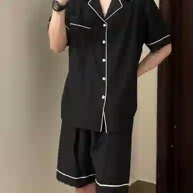 顶瓜瓜 云朵棉双短两件套简约纯色翻领开衫家居服可外穿薄款睡衣套装 男款