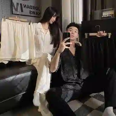 顶瓜瓜 家居简约波浪纹开衫翻领短袖服睡衣礼盒 男女同款