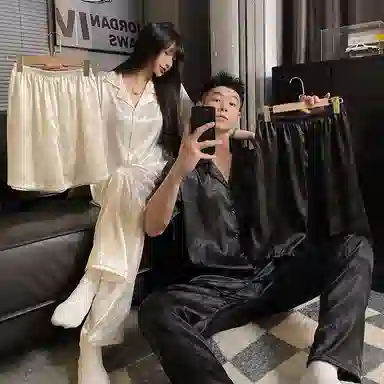 顶瓜瓜 夏季情侣清晰简约叶子印花家居服睡衣套装 男女同款