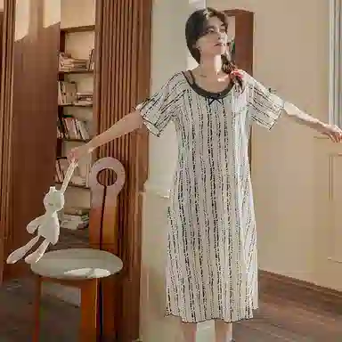 顶瓜瓜 花纹透气亲肤带胸垫短袖简约舒适可外穿家居服睡裙 女款