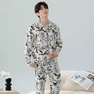 顶瓜瓜 花草满印翻领设计简约舒适可外穿家居服睡衣套装 男款