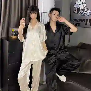 顶瓜瓜 夏季情侣清晰简约叶子印花家居服睡衣套装 男女同款