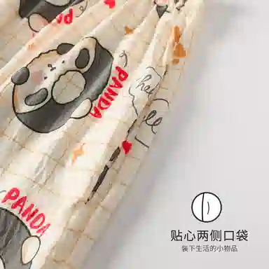 顶瓜瓜 云朵棉短袖短裤长裤翻领开衫可爱卡通格子熊猫三件套家居服夏季睡衣套装 女款