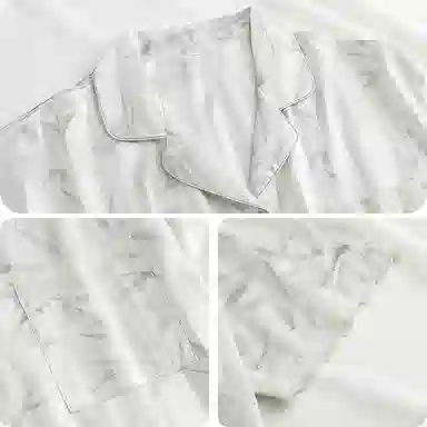 顶瓜瓜 冰丝短袖短裤翻领开衫国风竹叶条纹凉感两件套家居服夏季睡衣套装 女款