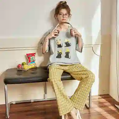 顶瓜瓜 透气简约休闲轻便亲肤家居服睡衣套装 女款