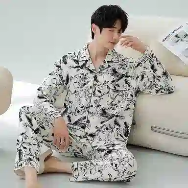 顶瓜瓜 花草满印翻领设计简约舒适可外穿家居服睡衣套装 男款