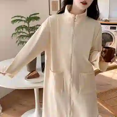 顶瓜瓜 德绒长袖长裙圆领拉链纯色可外穿家居服秋冬季睡裙 女款