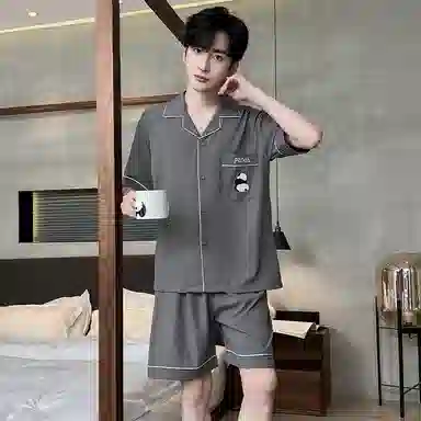 顶瓜瓜 时尚简约舒适家居服夏季睡衣套装 男款