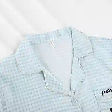 顶瓜瓜 短袖可爱卡通小企鹅格子家居服睡衣套装 女款 图片色