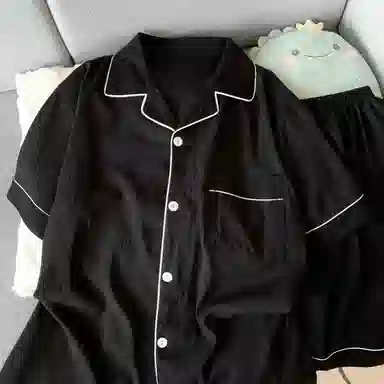 顶瓜瓜 云朵棉双短两件套简约纯色翻领开衫家居服可外穿薄款睡衣套装 男款
