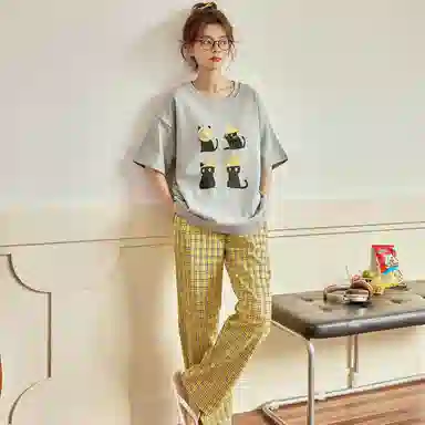 顶瓜瓜 透气简约休闲轻便亲肤家居服睡衣套装 女款
