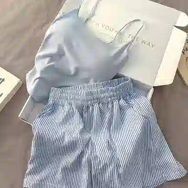 顶瓜瓜 带胸垫性感无袖吊带套头可爱甜美纯色韩版家居服睡衣套装 女款