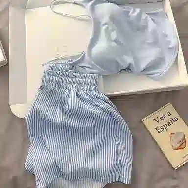 顶瓜瓜 带胸垫性感无袖吊带套头可爱甜美纯色韩版家居服睡衣套装 女款