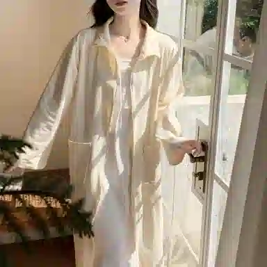 顶瓜瓜 德绒长袖长裙圆领拉链纯色可外穿家居服秋冬季睡裙 女款