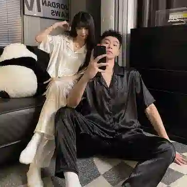 顶瓜瓜 夏季情侣清晰简约叶子印花家居服睡衣套装 男女同款