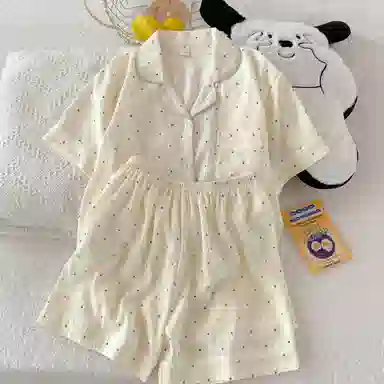 顶瓜瓜 舒适云朵棉开衫翻领甜美少女短袖短裤女士家居服睡衣套装 女款