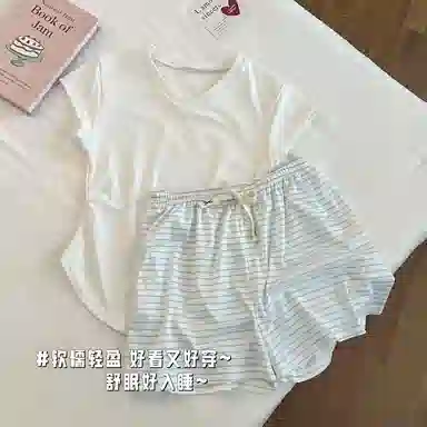顶瓜瓜 夏季女透气简约休闲设计亲肤舒适面料宽松家居服睡衣套装 女款