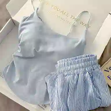 顶瓜瓜 带胸垫性感无袖吊带套头可爱甜美纯色韩版家居服睡衣套装 女款