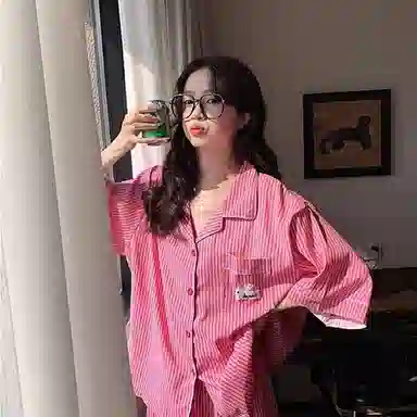 顶瓜瓜 条纹印花休闲舒适风格家居服睡衣套装 女款