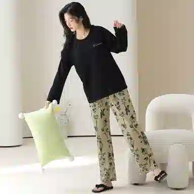 顶瓜瓜 简约舒适纯棉面料带胸垫可外穿家居服睡衣套装 女款