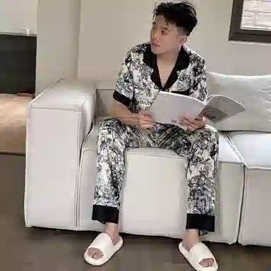 顶瓜瓜 棉质短袖长裤翻领开衫国风休闲情侣家居服夏季睡衣礼盒 男女同款