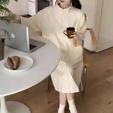 顶瓜瓜 德绒长袖长裙圆领拉链纯色可外穿家居服秋冬季睡裙 女款