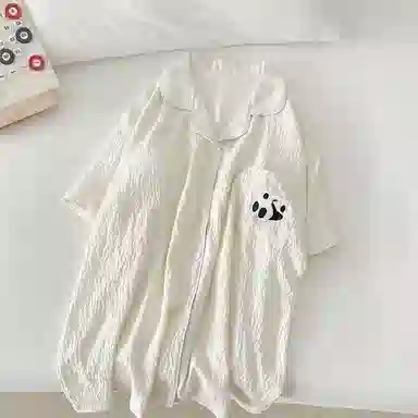 顶瓜瓜 舒适亲肤简约绣花云朵棉短袖短裤翻领家居服女睡衣套装 女款