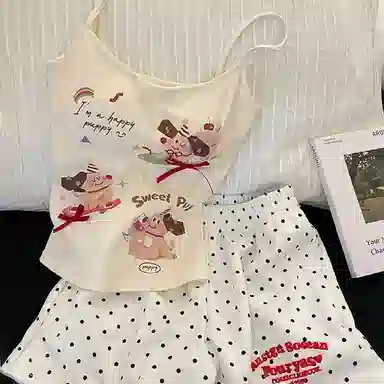 顶瓜瓜 夏季女透气简约休闲亲肤吊带家居服睡衣套装 女款