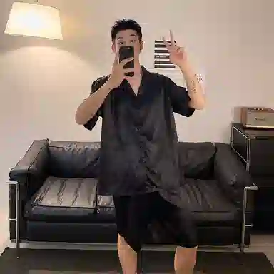 顶瓜瓜 家居男透气竹叶图案轻便简约设计服睡衣套装 男款