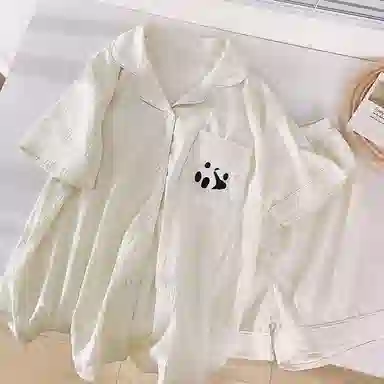 顶瓜瓜 舒适亲肤简约绣花云朵棉短袖短裤翻领家居服女睡衣套装 女款