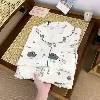 顶瓜瓜 云朵棉长袖长裤翻领开衫可爱卡通波点小狗家居服秋季睡衣礼盒 女款