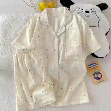 顶瓜瓜 舒适云朵棉开衫翻领甜美少女短袖短裤女士家居服睡衣套装 女款