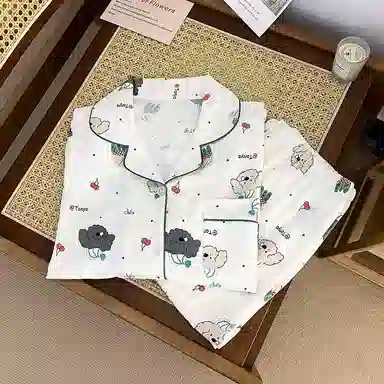 顶瓜瓜 云朵棉长袖长裤翻领开衫可爱卡通波点小狗家居服秋季睡衣礼盒 女款