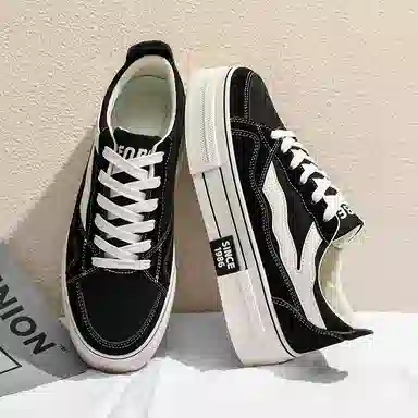 港风小众潮流秋季舒适百搭厚底通勤运动 耐磨透气增高 低帮 帆布鞋 男款