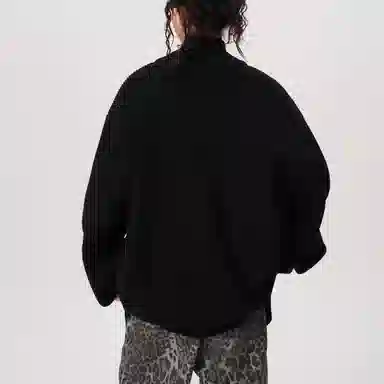 悍戈 双拉链立领宽松复古慵懒风秋冬女开衫加厚纯色外套针织衫 男女同款