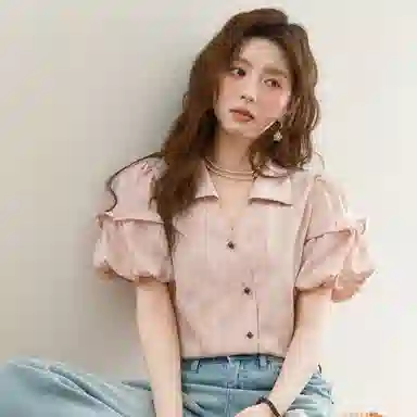 谜秀 复古法式条纹常规短袖翻领衬衫 女款