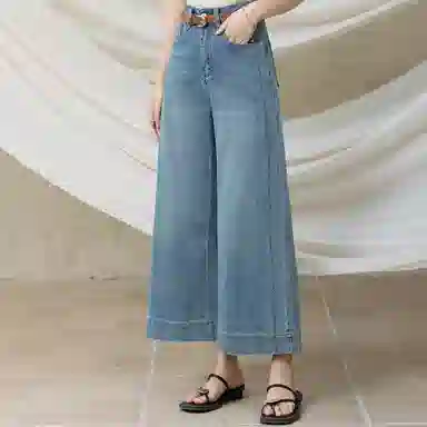 谜秀 复古阔腿裤高腰牛仔裤 女款