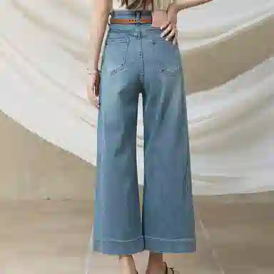 谜秀 复古阔腿裤高腰牛仔裤 女款