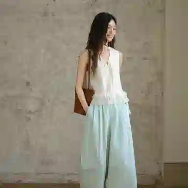 谜秀 薄荷绿云朵气球裤宽松百搭长裤休闲裤 女款