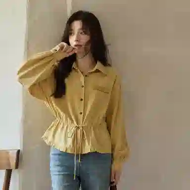 谜秀 黄色法式抽绳衬衫 女款