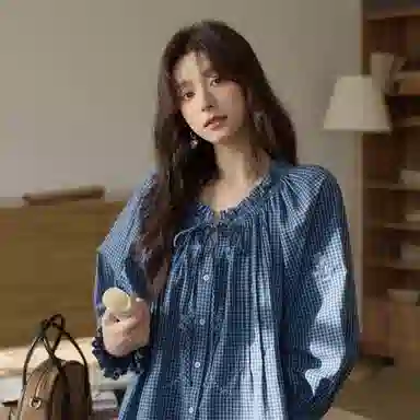 谜秀 绣花木耳边领系带衬衫 女款