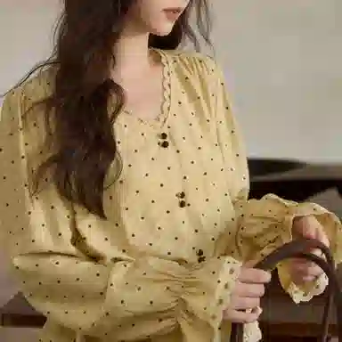 谜秀 黄色波点亚麻衬衫 女款