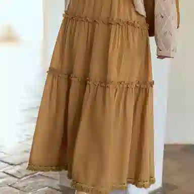 谜秀 复古橘黄半身裙休闲长裙 女款