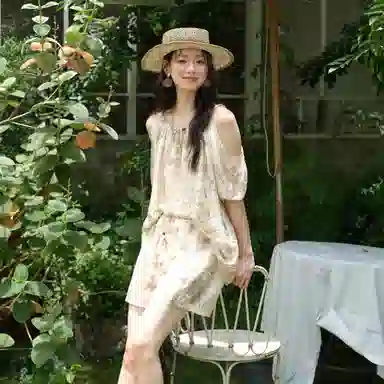 谜秀 波西米亚印花挖肩短裤休闲套装 女款